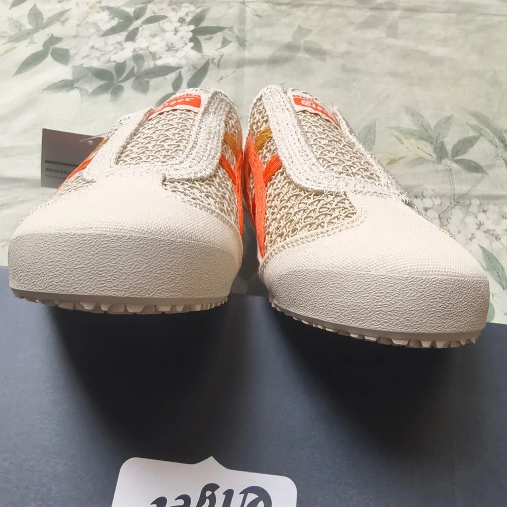 Onitsuka Tiger Cream Sneakers with Orange Accents